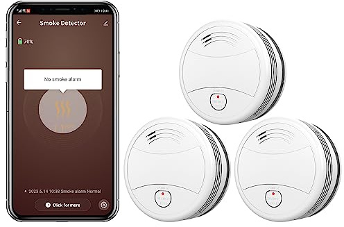 Détecteur de fumée LWOHSI, détecteur de fumée Wi-FI avec Batterie remplaçable, Notifications app, Certification en, PA-443.