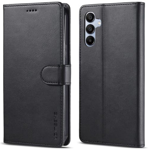 WAURZ Hülle für Samsung Galaxy A55 5G, Schutzhülle Leder Klappbar Flip Case mit Kartenfach Magnet Ständer Handytasche Hüllen Etui Cover Klapphülle, Schwarz