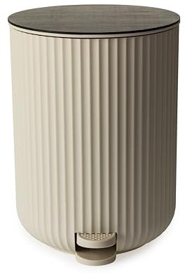 Blue Canyon Newly Launched Berkeley Pedal Bin with Bamboo Lid, 5 L Capacity, Anti – Fingerprint, Durable Material, Dustbin for Bedroom & Office, Cylindrical Shape, Kitchen Bin, Compact Size, Almond