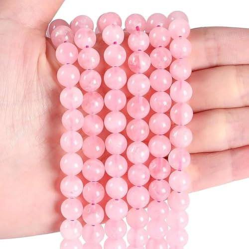 XIANNVXI 8mm Round Loose Pink Beads for Bracelet Making Pink Crystal Rose Quartz Beads for Crafting for Jewellery Making 47 Pcs
