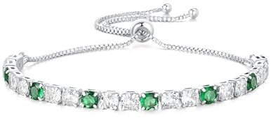 GW Bracciale Donna Tennis con 5A Zircone Brillantini Regolabile Gioielli Regalo Compleanno Donna Festa Della Mamma Laurea Braccialetti Amicizia (Argento Bracciale,Verde+Cristallo)