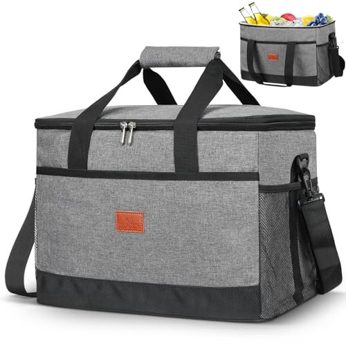 Esilihom Large Cooler Bag 30L, Thermal Insulated Picnic Bag, Lunch Bag Waterproof Cool Bags for Camping, Picnic, BBQ, Travelling and Family Outdoor Activities, Grey