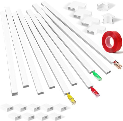 Canalina Passacavi Muro (10 Pezzi 40 cm. - 20x10 mm) - Canalina per Cavi da Esterno con Nastro Adesiva in Schiuma Pronta per Il Montaggio a Parete, Nascondi Cavi tv