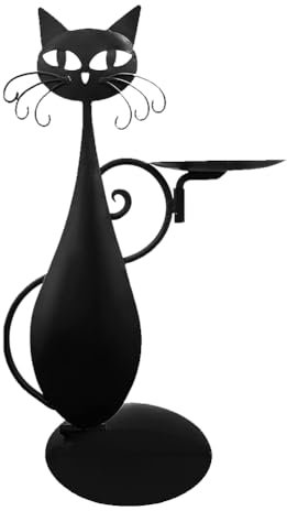 Syfunlv Schwarze Katze Kerzenhalter, Vintage-Kerzenhalter, Katze TeelichthalterEisen Chassis Hause Metall Katze Dekoration, LED-flammenlose Kerzen, Retro-Landhaus, Kerzenständer für Tafelaufsatz.