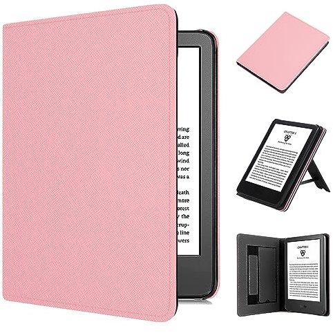 6 (11th Generation, 2024 Release) Case, TOKILO Lightweight PU Leather Case with Auto Sleep/Wake Hand Strap Foldable Stand, Incompatible with iPad/Samsung/Kobo/Tolino/Sony 6inch e-Reader,Pink