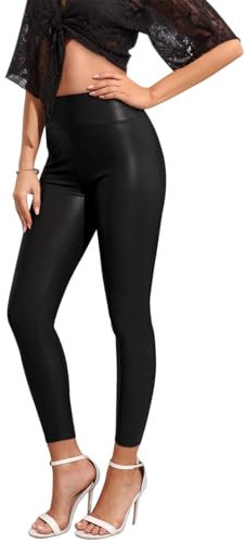 Zhiaek Leggins Pelle Donna Push Up Pantaloni Ecopelle Donna Vita Alta Eleganti Leggings Elastico Skinny Sexy Collant Tights Treggins M