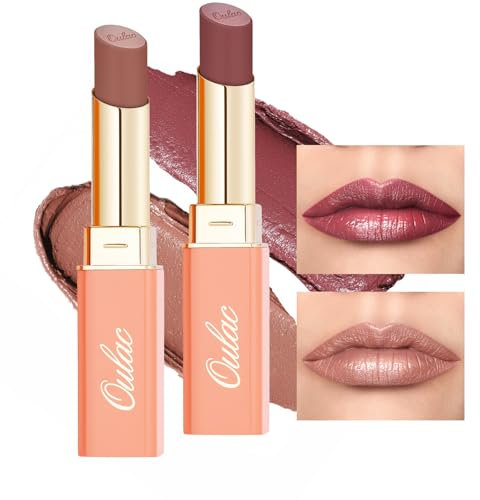 Oulac Matt Lippenstift Geschmeidige und Hydratisierte, Cremiges Lippenstifte, Satin Matte Finish, Intensive Farbe, Langanhaltend,Vegane 4g*2,SG04+SG08