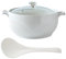Vnook White Ceramic Soup Serving Pot, Large Soup Tureen with Glass Lid and Ladle, Soup Bowl with Diamond Lid Decoration Soup Pot for Restaurant Home(3000ml)