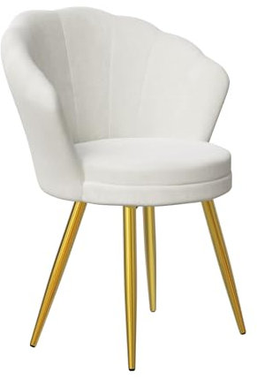 Chaise de salle à manger Rcynview - Fauteuil rembourré dossier en pétale pieds en métal doré pour salle à manger, salon, cuisine forme de fleur blanche