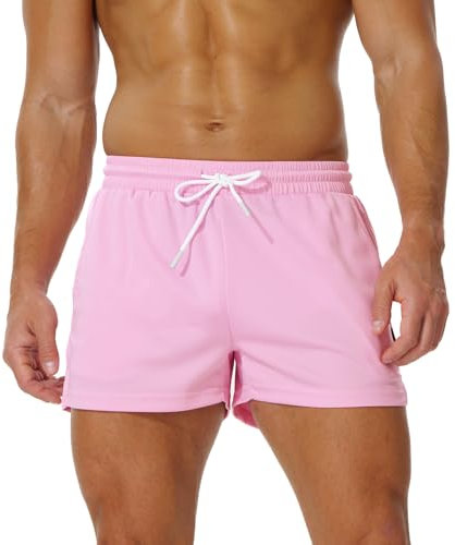 AIMPACT Sporthose Herren Kurz 3 Inch Mesh Basketball Shorts Herren Atmungsaktive Jogginghose Kurz Tennishose mit Taschen (Rosa-XL)