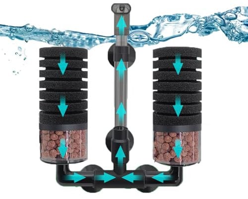 Aquarium Double Sponge Filter, Quiet Air Power Fish Tank Filter, Submersible Foam Filter with Sponge Biochemical Filter for Fish Tank Oxygen Increasing and Water Clean
