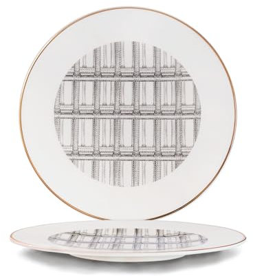 YALONG Dinner Plates Set of 2, Bone China Swan Castle Design 8 Inch Round Porcelain Plates, Dish Set for Lunch, Party, Wedding, Restaurant, Microwave, Oven, Dishwasher Safe