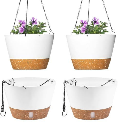 JJoexyfit 2PCS Hanging Planters for Plants Indoor Outdoor, Plant Flower Pot with Visible Water Level Tray Drainage Hole, Self Watering Planters for Garden Home (10 Inch)