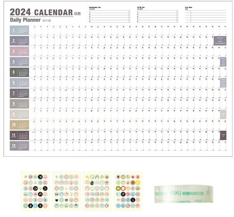 365 Tageskalender 2024 Wand | Jahreswandkalender 2024 | Wandkalender, Posterkalender, Jahresplaner 2024, Januar 2024 - Dez. 2024