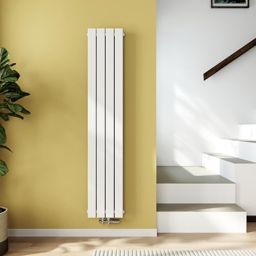 EMKE Design Heizkörper Schmal Hoch 160x30 cm Vertikal Flachheizkörper mit Mittelanschluss, Doppellagig Paneelheizkörper Wandheizkörper für Bad, Schlafzimmer & Wohnzimmer, Weiß 966W