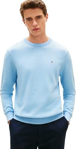 Tommy Hilfiger Uomo Pullover Essential Cotton con Scollo Rotondo, Blu (Well Water), M