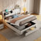 NNXHWY Boxspringbett mit Schublade 160 x 200 cm, Erwachsenenbett mit verstellbarer LED, gepolstertes Doppelbett mit 1 Schublade, Kopfteil mit Stauraum, Ladeanschluss, Samt (Weiß, 160cm)