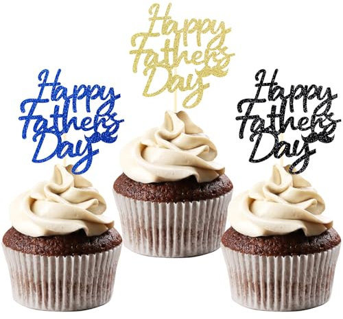 24 Stück Glitzer Happy Father's Day Cupcake Toppers, Vatertag Tortendeko, Father's day Geburtstag Deko für Vatertag Father's Day Geburtstag Party (Happy Father's Day)
