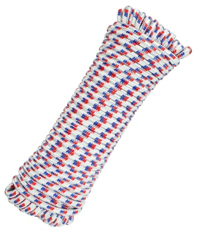 sourcing map 10mm x 30.5m Polypropylene Rope,Solid Braided Utility Rope All Purpose Boat Marine Cord for Camping,Flag Pole,Clothesline,Outdoor,White/Blue/Red