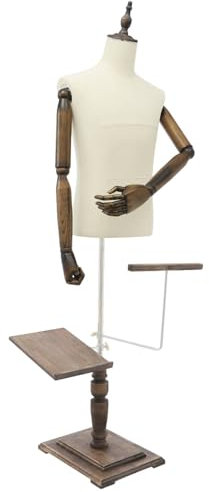 Schaufensterpuppe Männlich, Schneiderpuppe Männliche Mannequin Torso mit Hosenständer und Schuhhalter, Verstellbares Höhe 1.35-1.8m, Abnehmbarer Arm, für Herrenbekleidung (Beige, Braun, L)
