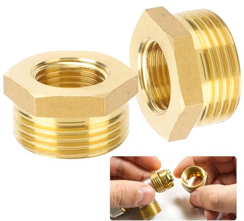 2 Stück Messing Reduzierstück AG 3/4 Zoll auf IG 1/2 Zoll, Messing Reduzierstück Außengewinde auf Innengewinde Nippel, Gewindefitting für Wasserleitungen (3/4 auf 1/2)
