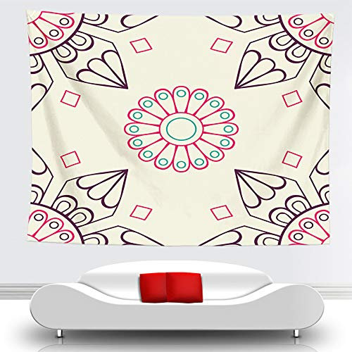 Wandteppich Beige Rosa Mandala Wandtuch Polyester Stoff Wand Deko Schlafzimmer Wohnzimmer Wandteppiche Waschbar Wandbehang Wiederverwendbar Wandtücher 150x130 cm