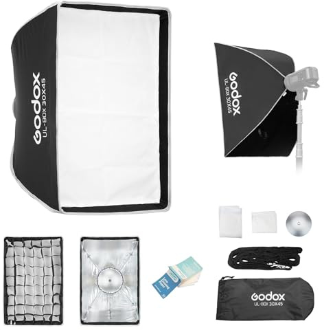 Godox UL-BOX-30*45 Rechteckige Softbox, 30x45cm Quick Release Strip Softbox | mit Grid,Zusammenklappbare softbox mit Bowen Mount Halterung für Licht SL60W SL100D SL100Bi MS200-V MS300-V DP400III-V