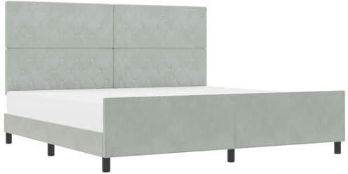 vidaXL Boxspringbett mit Kopfteil Hellgrau 200 x 200 cm Samt, Modernes Schlafzimmer, Samtbettgestell, Stilvoller Schlaf, Platzsparende Möbel, Minimalistisches Design, Schlafkomfort, Innendekoration
