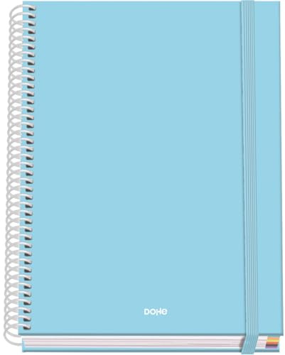 Dohe - Kariertes A5-Heft - 100 Blatt, 90 g/m² Stärke, Größe 16,2x21 cm, Hardcover, Ringverschluss und Gummiband, 5 mm Karos, Schulmaterial - SERENITY Blau
