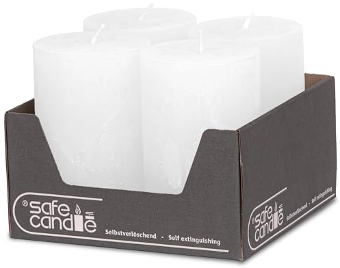 DecoLite Stumpenkerzen Rustic 4er Set 110x70 mm | Selbstverlöschend Safe Candle | Durchgefärbt RAL-zertifiziert | Brenndauer ca. 51h | Made in Germany | Rustik Deko Kerzen von DecoLite (weiss)