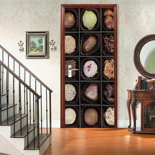 3D Door Stickers Murals Peel and Stick Chocolate 90 X 200 Cm Waterproof Wallpaper Wall Art Bedroom Kitchen Home Decor Poster Children's Room Door Photo Art Living Room Boy Girl Room-3567575749