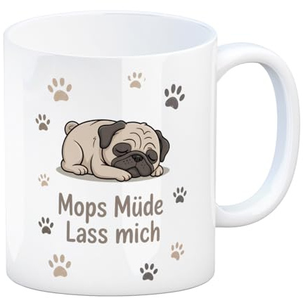 speecheese Kaffeebecher Cartoon Mops - Mops müde. Lass mich. | Lustige Tasse für Hundeliebhaber im Büro oder Zuhause