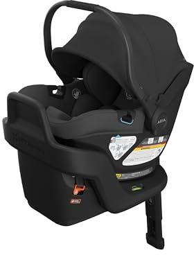 UPPAbaby Aria V2 Lightweight Infant Car Seat - Just Under 6 lbs - Base with Load Leg + Infant Insert + All-Weather FootCover Included - Direct Stroller Attachment - Jake (Charcoal/Black Leather)