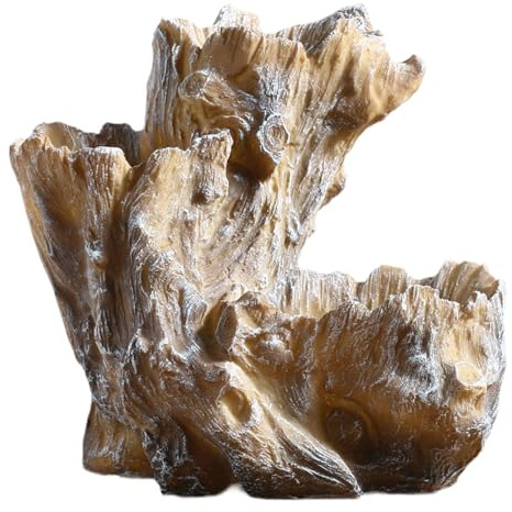 Ｚｉａｌｏｆｉ Resin Blumentopf Baumstumpf Driftwood Pflanzgefäß Kunstharz Blumentopf Irreguläre Form Vase für Badezimmer Büro Fensterbank, Braunweiß