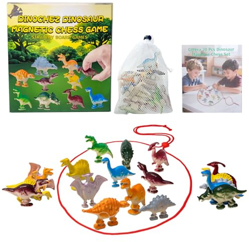 Dinosaurier Magnetisches Schachspiel, 20PCS Magnetischer Dinosaurier, Tragbar Seilschachbrett, Multifunktional und Praktisch Games, für Familientreffen Party Reisen, Geschenke Geeignet für Weihnachten