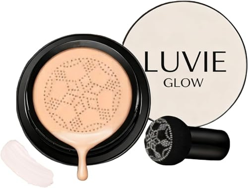 Luvie Glow Foundation Cushion, Mushroom Head Air Cushion CC Cream für ein makelloses Make-up, feuchtigkeitsspendender Concealer, aufhellend, langanhaltend, für einen ebenmäßigen Teint (Ivory)