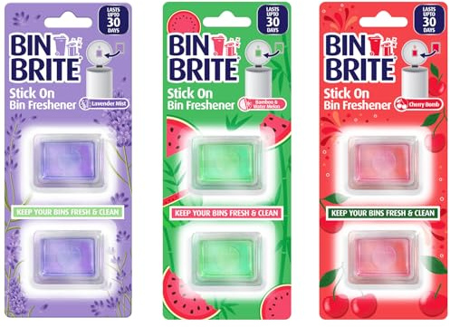 6 x Stick ON Bin Freshener Smelling FRESH Dustbins Swing Pedal Air Fragrance | Lavender | Cherry Bomb | Bamboo & Watermelon | DIY | UK FREE P&P