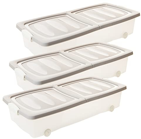 2friends Unterbettkommode mit Rollen - 3er Set Transparente Unterbett Aufbewahrungsboxen 32L (80x40x17cm) mit Geteiltem Deckel & Clip-Verschlüssen Made in EU