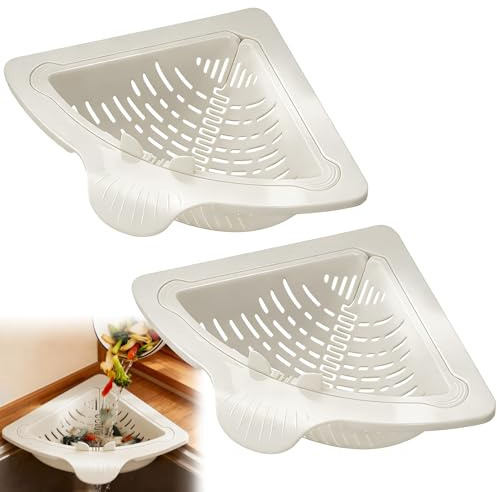 Juego de 2 coladores para fregadero, escurridores con vaciado mediante un solo botón, soporte magnético y placas metálicas adhesivas, cesta para escurrir restos de comida, frutas y verduras (Blanco)