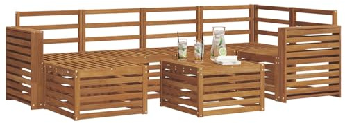 vidaXL 9-teiliges Sofaset, natürliches Akazienholz, massiv, modernes Möbel-Set für Garten und Terrasse, strapazierfähig, wetterfeste Sitze