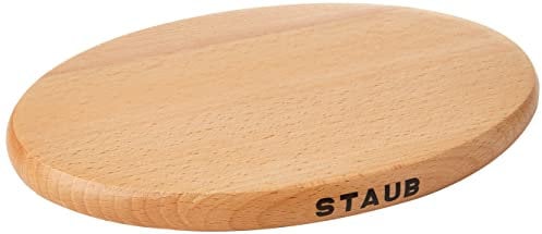 STAUB Dessous de Plat Aimanté, Ovale, Ø 21 cm, Bois Hêtre, Marron