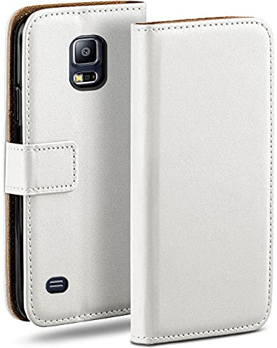 moex Book Case für Samsung Galaxy S5 / S5 Neo Handyhülle mit Kartenfach, Hülle klappbar 360 Grad Schutzhülle, Klapphülle Flip Case Cover, PU Leder Handytasche Lederhülle, Weiß