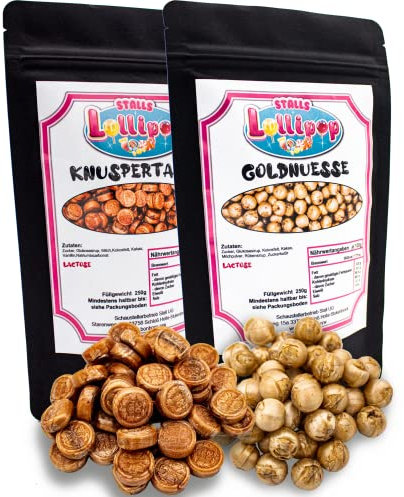Goldnüsse und Knuspertaler - die beliebtesten Schokoladen Bonbons mit Karamell überzogen die es weit und breit gibt - Weihnachtsmarkt Bonbon