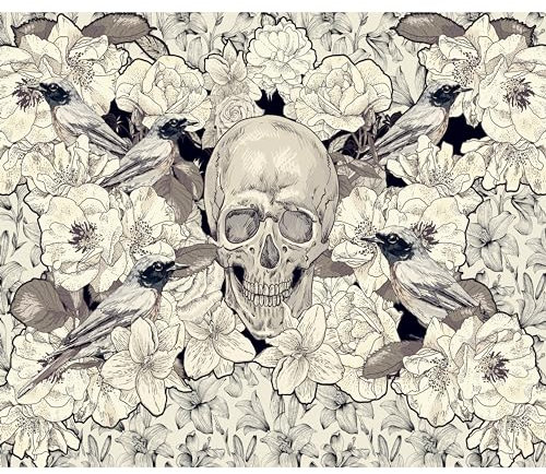 Fototapete murando 350x256 cm Vlies Tapeten Wandtapete XXL Moderne Wanddeko Design Wand Dekoration Wohnzimmer Schlafzimmer Büro Flur Blumen Vogel Totenkopf b-A-0169-a-c