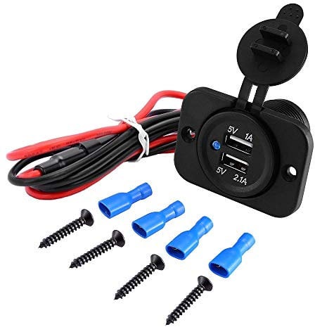 MMOBIEL Chargeur Universel étanche Double USB avec indicateur LED Bleu 12 V-24 V Sortie 5 V 2,1 A Chargeur Haute Vitesse