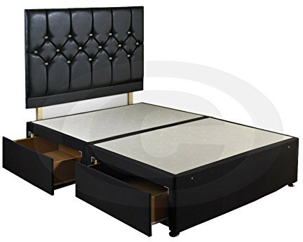 King Size Diamond Divan Bed Base with Faux Leather Headboard and 4 Drawers