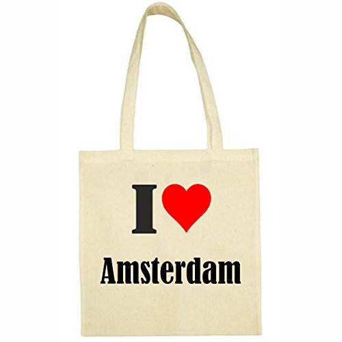 Reifen-Markt Tasche I Love Amsterdam Größe 38x42 Farbe Natur Druck Schwarz