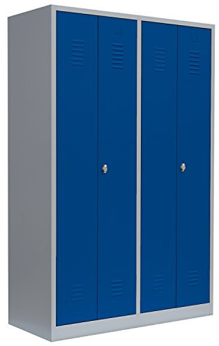 Lüllmann Spind komplett montiert für 2 Personen 4 türig blau 180x117x50cm (HxBxT) Stahl-Kleiderspind Spindschrank 510441