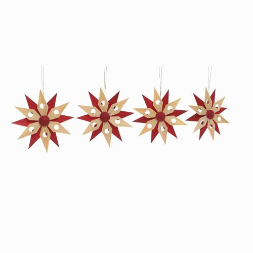Rudolphs Schatzkiste Baumbehang Holzsterne Rot 4er Set BxHxT=7x7x2cm NEU Weihnachten Baumschmuck Holzschmuck Holz Seiffen Erzgebirge Strauchbehang Dekoration