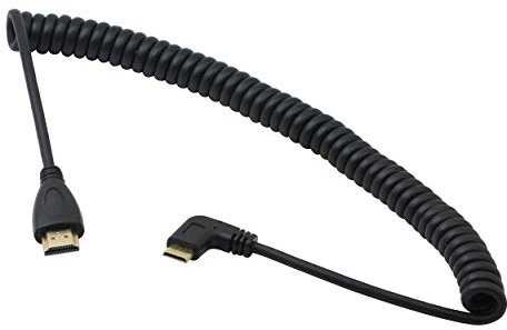 Mini HDMI zu HDMI Kabel mit 90-Grad-Winkel, CERRXIAN rechtwinkliger Mini-HDMI Stecker zu HDMI Stecker vergoldeter Konverter/Adapter, aufgewickeltes Spiralkabel, unterstützt 3D, 1080P